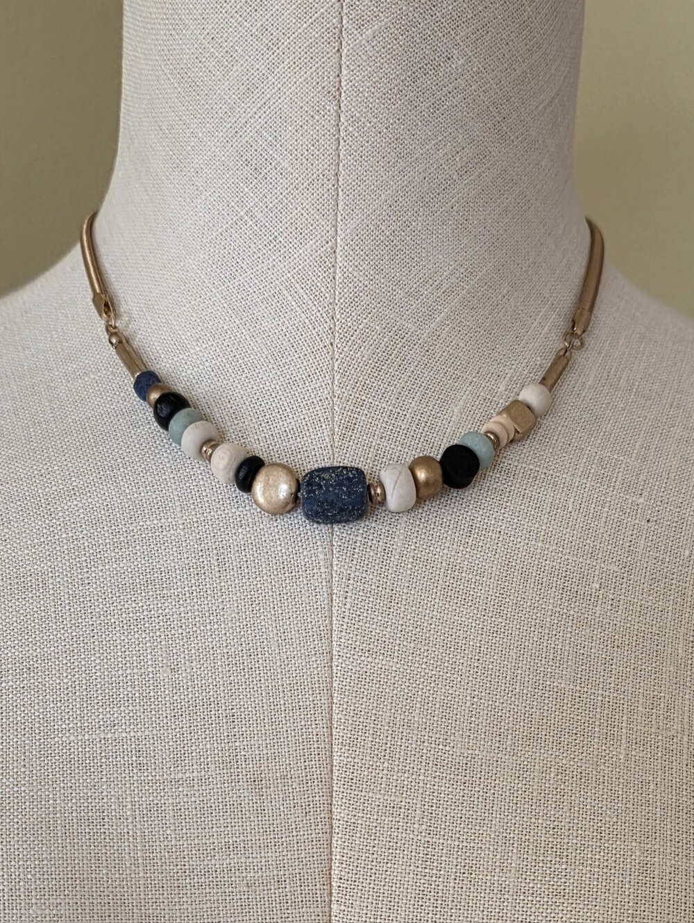 Semi Precious Gemstone Beaded Necklace Lapis Lazuli Snake Chain Universal Thread